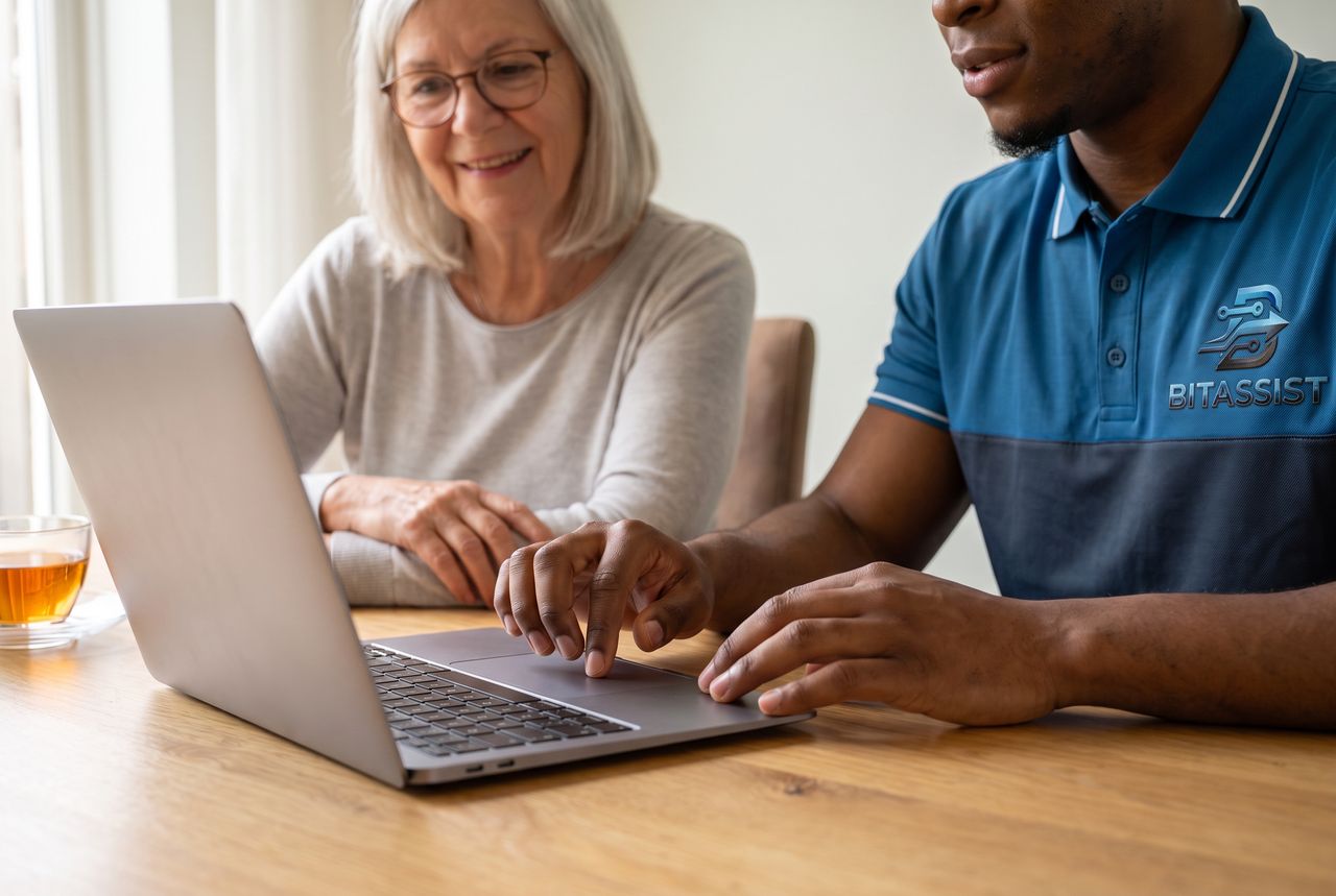 BitAssist werkt op de laptop van een klant terwijl zij meekijkt.